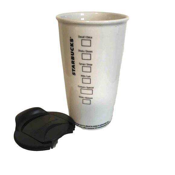 2011 Starbucks Siren Logo White Ceramic Travel Coffee Tumbler Mug Slide Lid 12oz - Picture 2 of 6